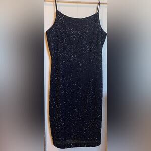 Jump By Wendy Chaitin Womens Black Sequin/beaded Shift Dress Size 3/4 EUC